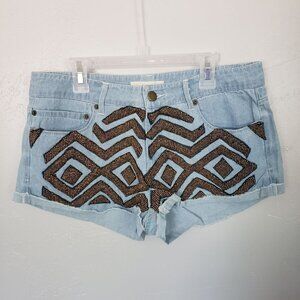 NWOT Capulet Light Wash Shorts Gold Beaded Cotton